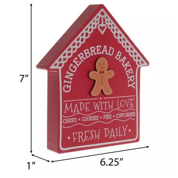 Gingerbread Bakery House Wood Decor Red Gingerbread Bakery Holiday Decor - Picture 2 of 3